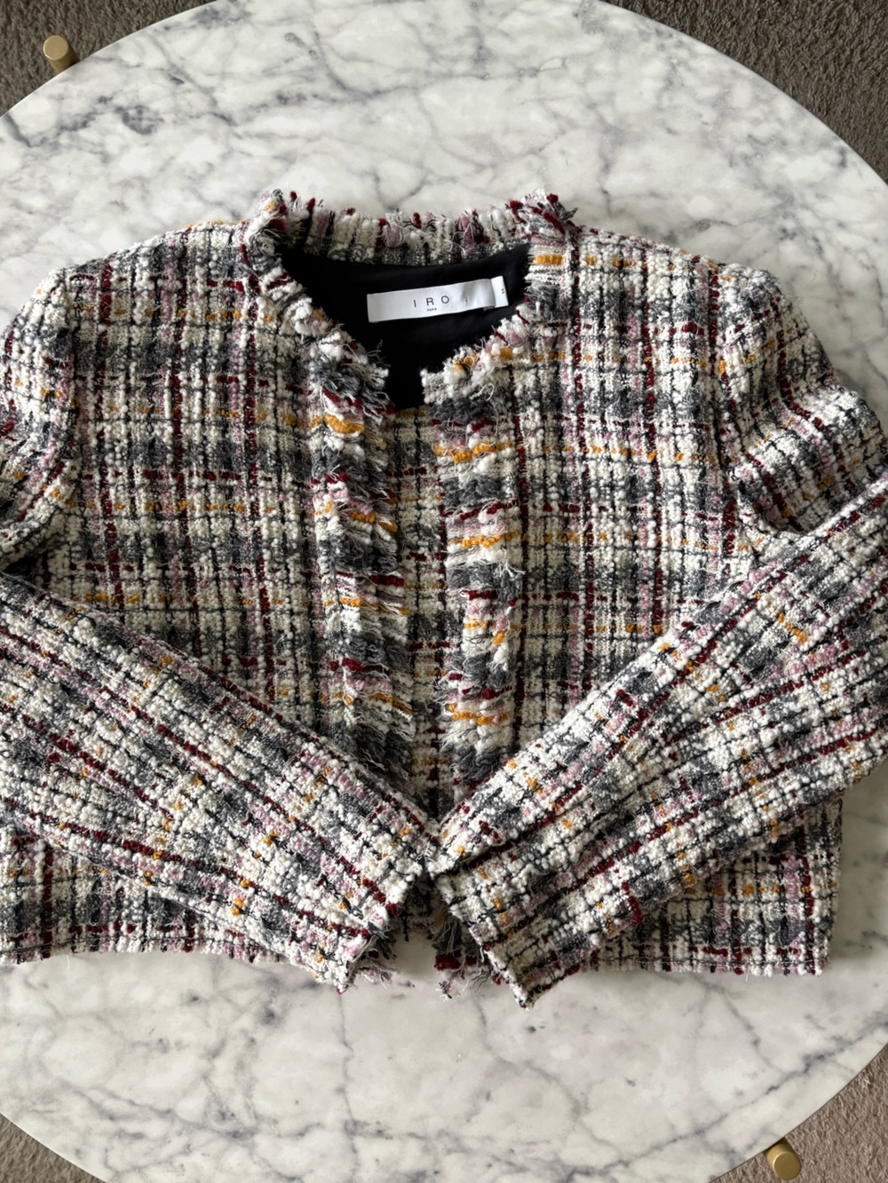 IRO Tweed Fringe-Trim Plaid Jacket in multi-color